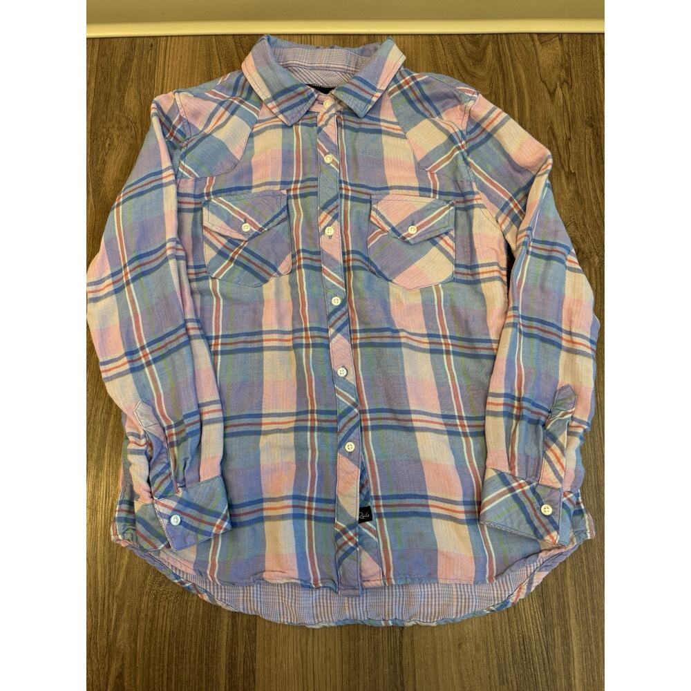 Rails Women’s Plaid Button Down Shirt Medium Blue Pink Lightweight Double Pocket
